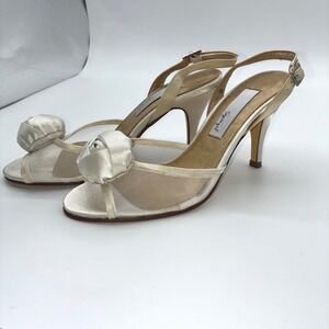 Spiegel Rose Mesh‎ Ivory Satin Mesh Slingback Heels Rose Detail Size 6B Formal